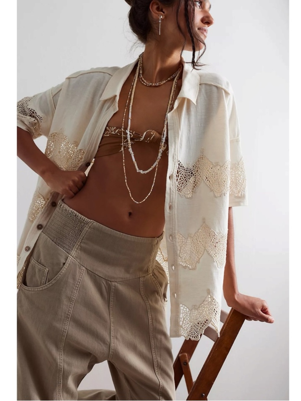 Free People Bohemian Lunan Crop Harem Jeans Savannah Khaki Size XL NWT - Picture 5 of 15